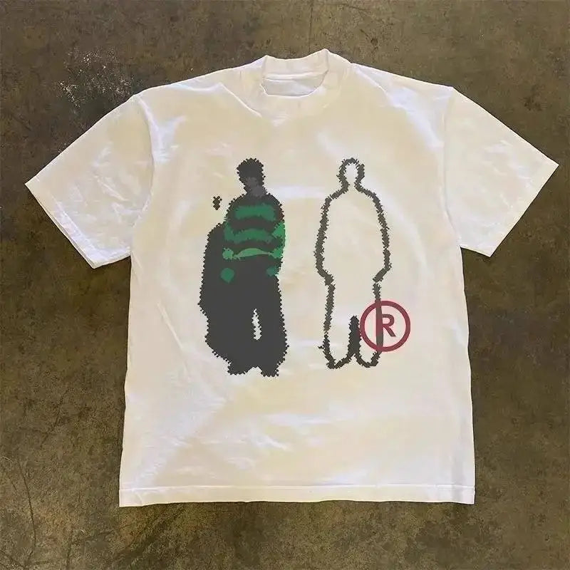 Summer 2026 New Vintage High Street Print Tee High Quality Y2k Stylish Casual Breathable Men's Crew Neck Print Tee