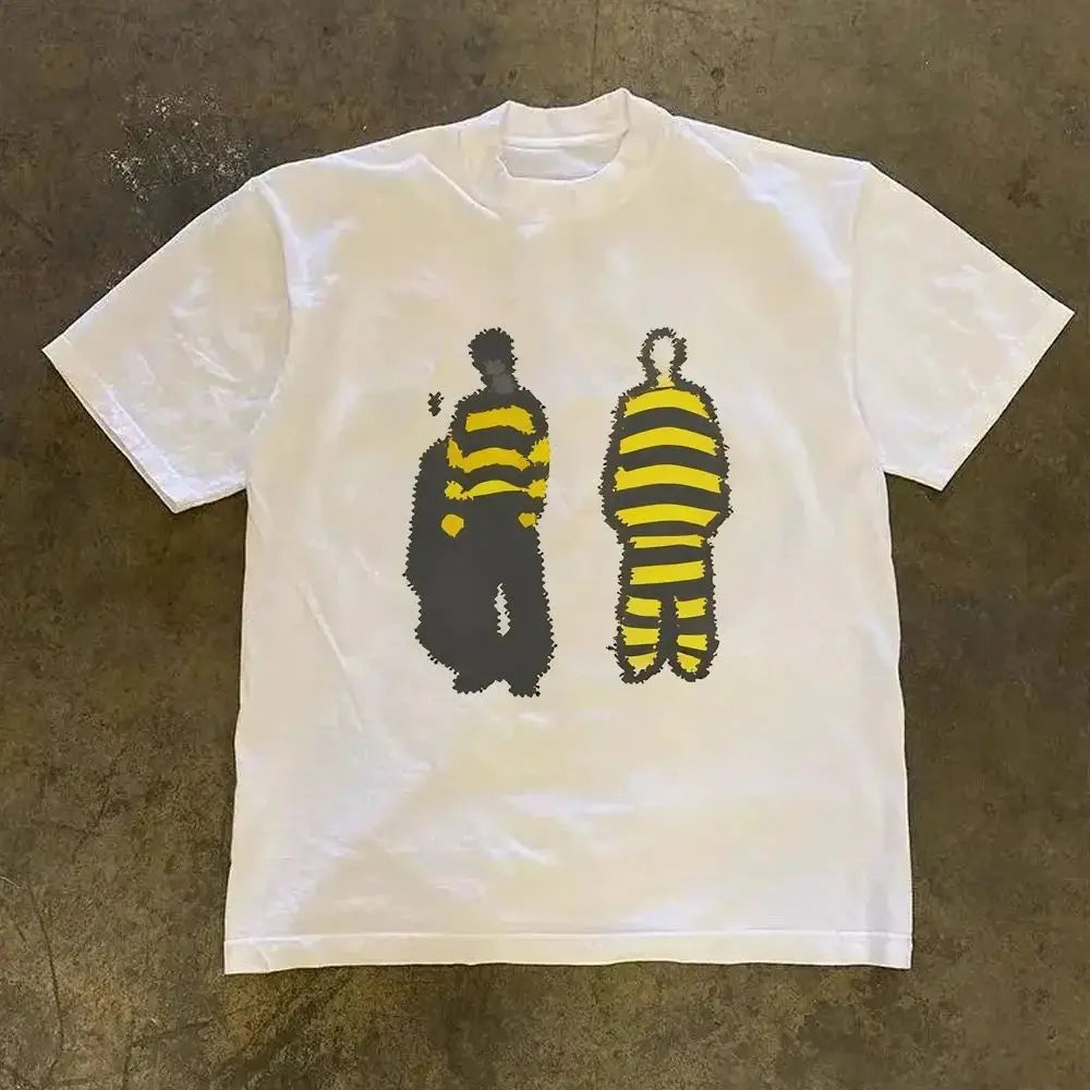 Summer 2026 New Vintage High Street Print Tee High Quality Y2k Stylish Casual Breathable Men's Crew Neck Print Tee